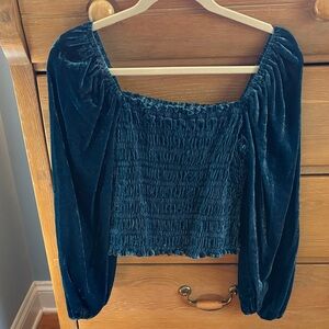 Anthropologie Dark Green Velvet Blouse